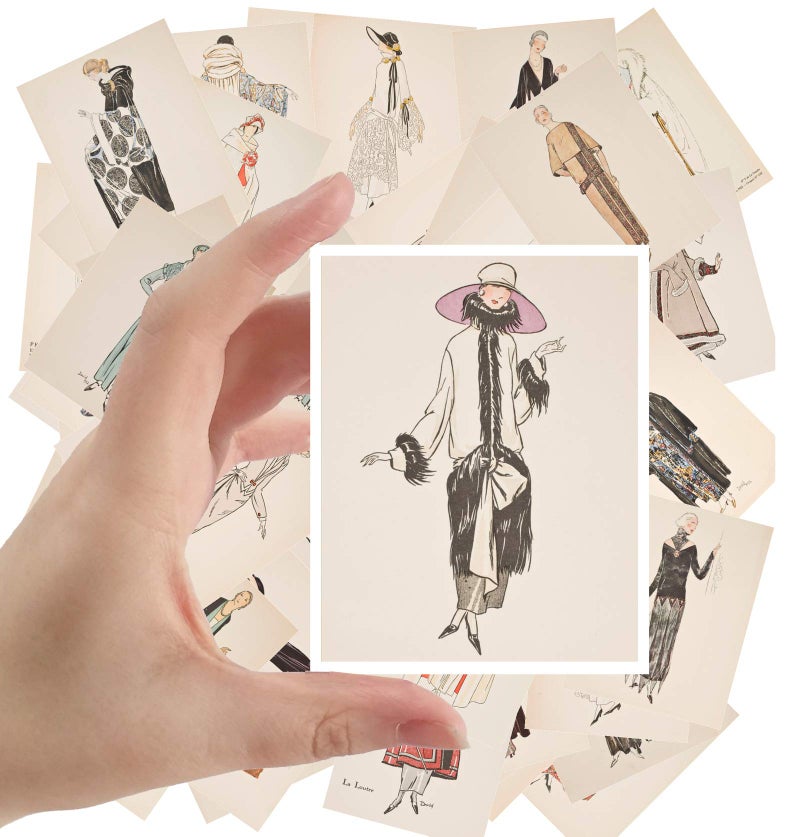 PIXILUV Large Stickers (24 pcs 2.5"x3.5") Vintage Fashion Vintage Magazine Illustration (Fashion Dress Sketch) - Image 1